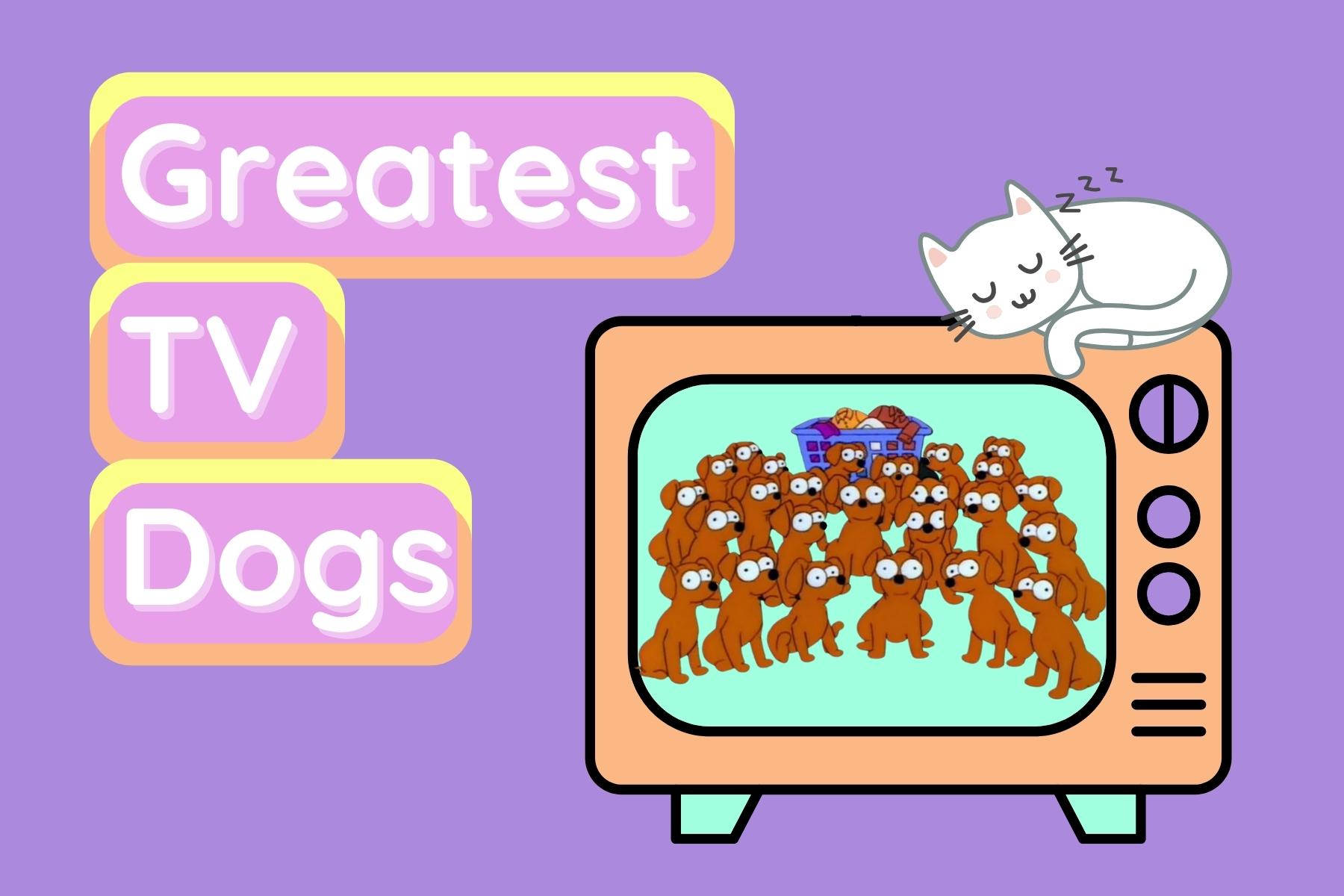 Greatest TV Dogs By Pep And Pup With A Cat Sleeping On Top Of The Television 